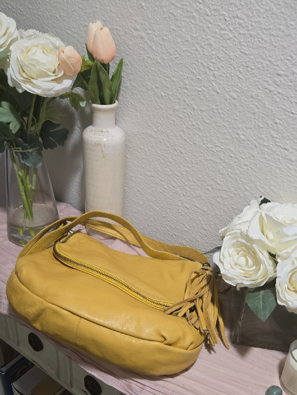 Artisinal Made Yellow Crossbody/Shoulder Hobo Bag - Made In Italy